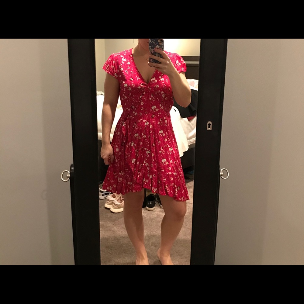 Hot pink floral wrap dress